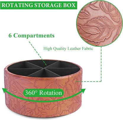 Round Leather Art Supply Organizer,Remote Control Holder,360 Degree Rotating,Multi-Functional Pencil Holder,4 Compartments Desktop Stationary Organizer(1-Fractal Flower) | Round - Colors C