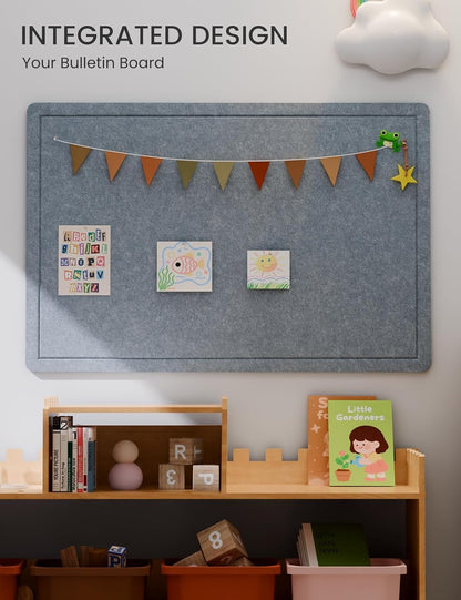 Fluxynara Bulletin Board, 23.6" x 17.5" Cork Board Alternative with 12 Safe Removable Adhesive Tabs, Foldable Felt Pin Board for Home Office, Classroom, Bedroom,Entryway for Walls—Sage