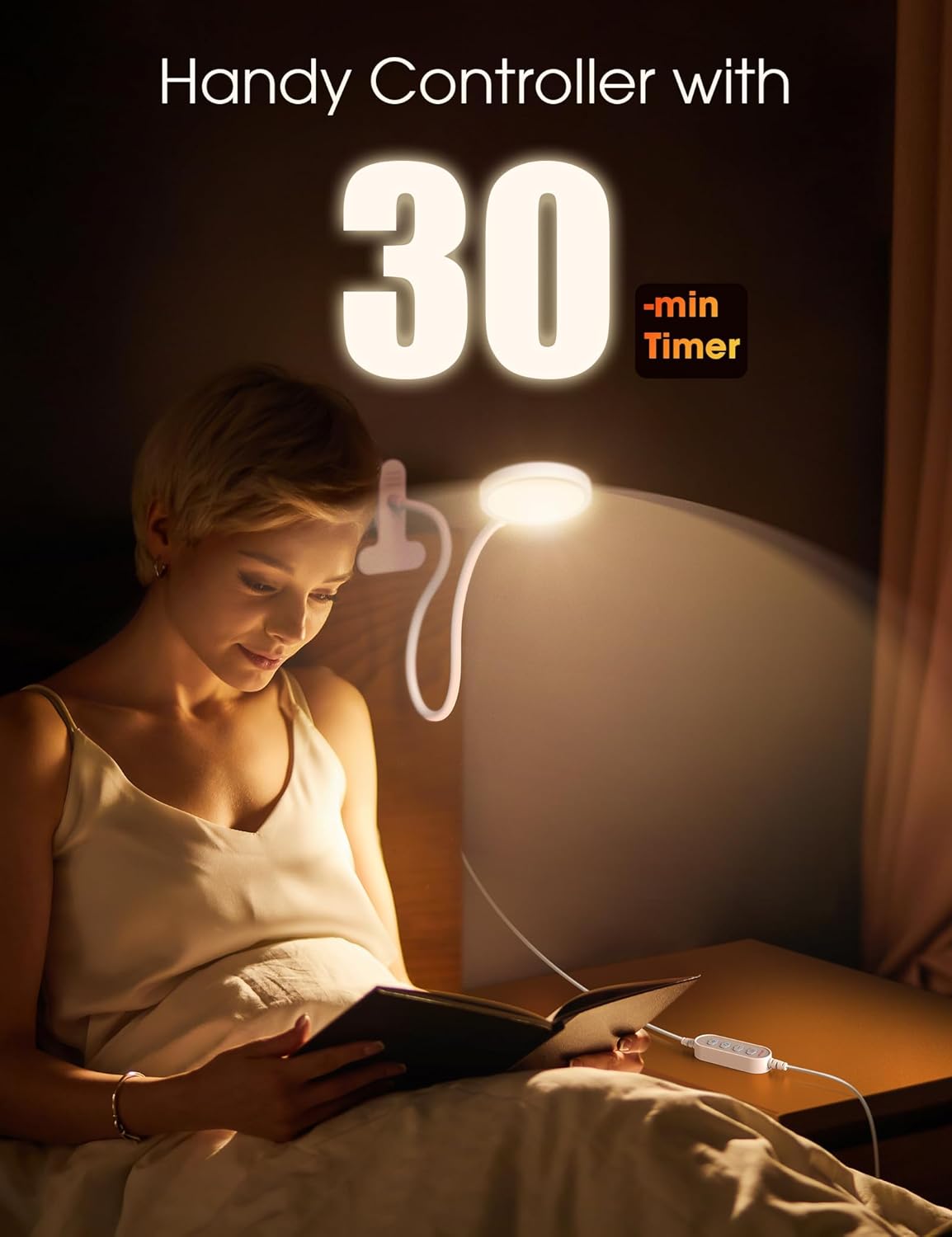 LiFMIRA Clip-on Lamp Reading Light - 5 Color Modes, 10 Brightness Levels, 8W, 66 LED, Eye-Caring Metal Clamp Light with Gooseneck for Bed, Headboard, Desk, Video Conferencing, Makeup