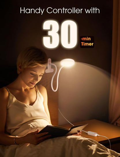 LiFMIRA Clip-on Lamp Reading Light - 5 Color Modes, 10 Brightness Levels, 8W, 66 LED, Eye-Caring Metal Clamp Light with Gooseneck for Bed, Headboard, Desk, Video Conferencing, Makeup