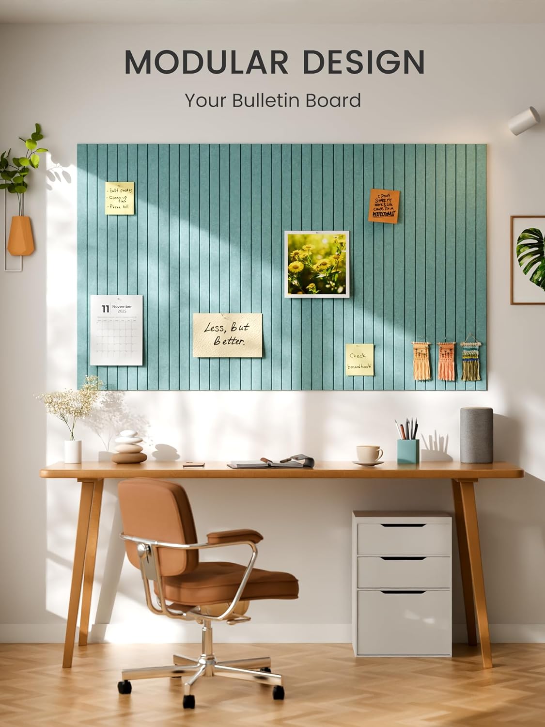 Bumusty Large Cork Board Alternative-48 x 36" Felt Bulletin Board Tiles, with 30 Pushpins, 70 Adhesive Tabs, Fine-Stripe 12-Pack, Cork Boards for Office Push Pin Board Felt Board-Oatmeal