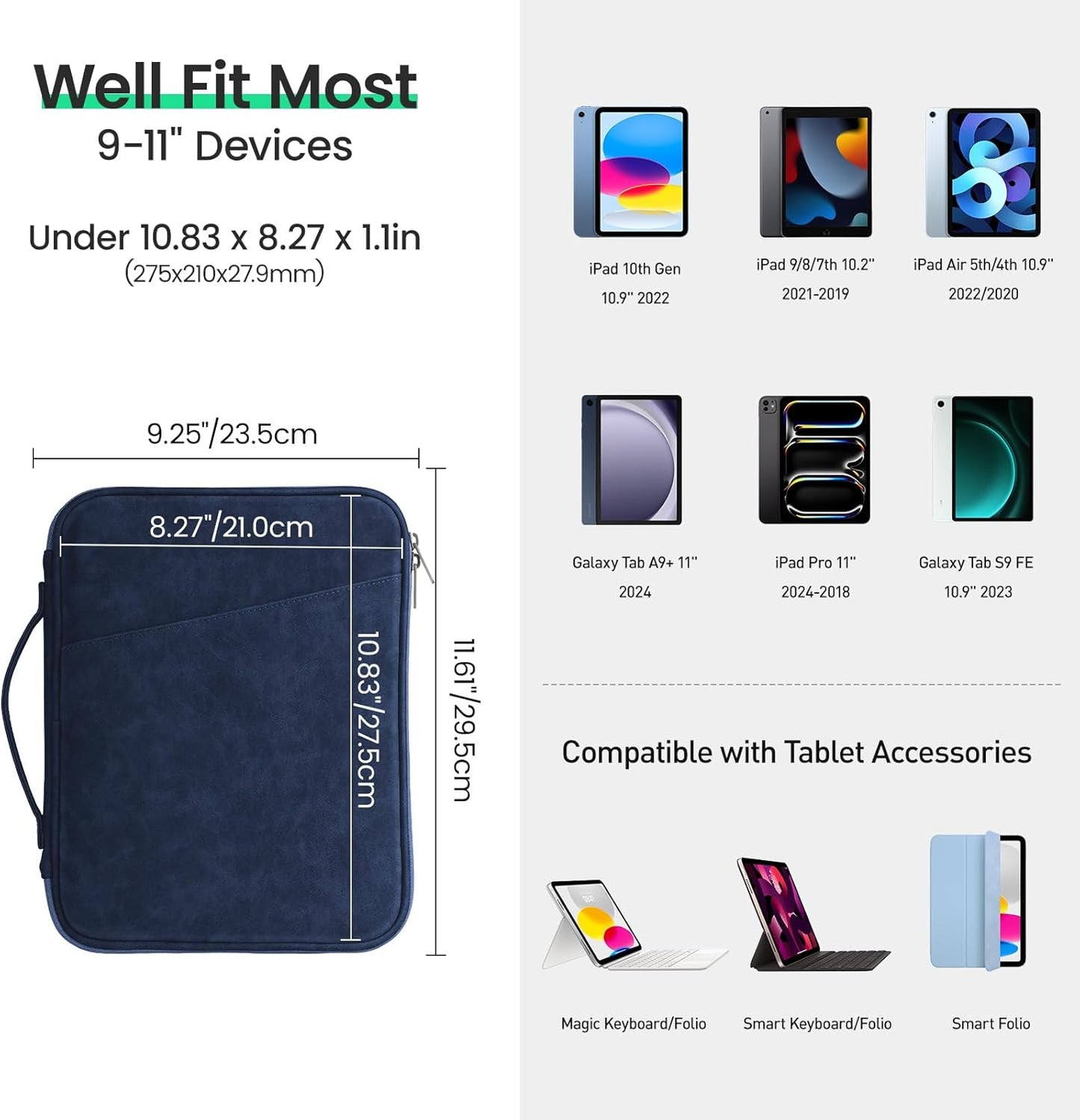 DTTO 9-11 Inch Tablet Sleeve Bag for iPad A16, iPad Air 11-inch M3 M2 / Air 5/4th Gen 10.9", iPad Pro 11 M4, iPad 10/9/8/7th Gen, Galaxy Tab A9+, Waterproof Travel Bag, Pink