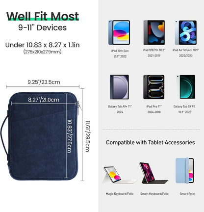 DTTO 9-11 Inch Tablet Sleeve Bag for iPad A16, iPad Air 11-inch M3 M2 / Air 5/4th Gen 10.9", iPad Pro 11 M4, iPad 10/9/8/7th Gen, Galaxy Tab A9+, Waterproof Travel Bag, Pink