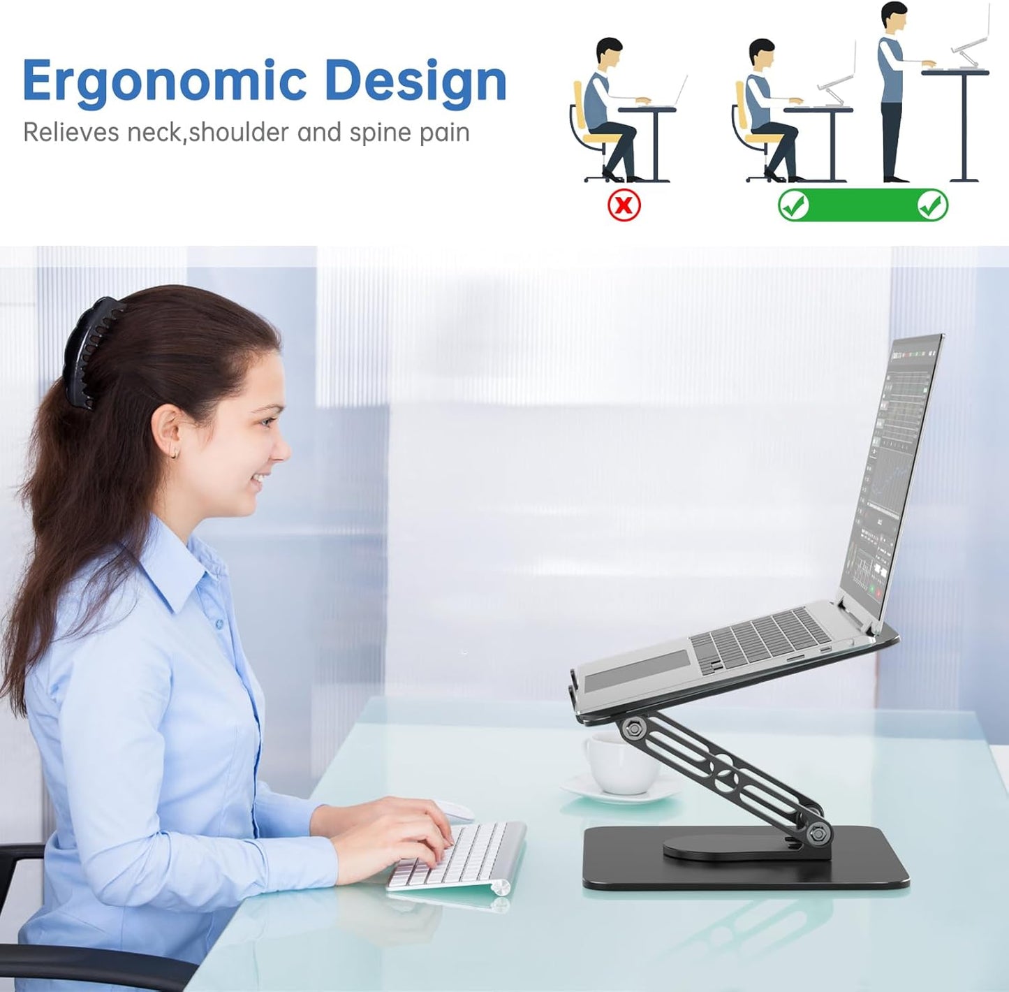 Laptop Stand for Desk Adjustable Computer Stand with 360 Rotating Base Ergonomic Laptop Riser Mount for Desk Foldable Protable Computer Desk Fits with MacBook Pro Air, Rectangle