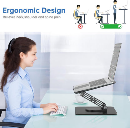 Laptop Stand for Desk Adjustable Computer Stand with 360 Rotating Base Ergonomic Laptop Riser Mount for Desk Foldable Protable Computer Desk Fits with MacBook Pro Air, Rectangle