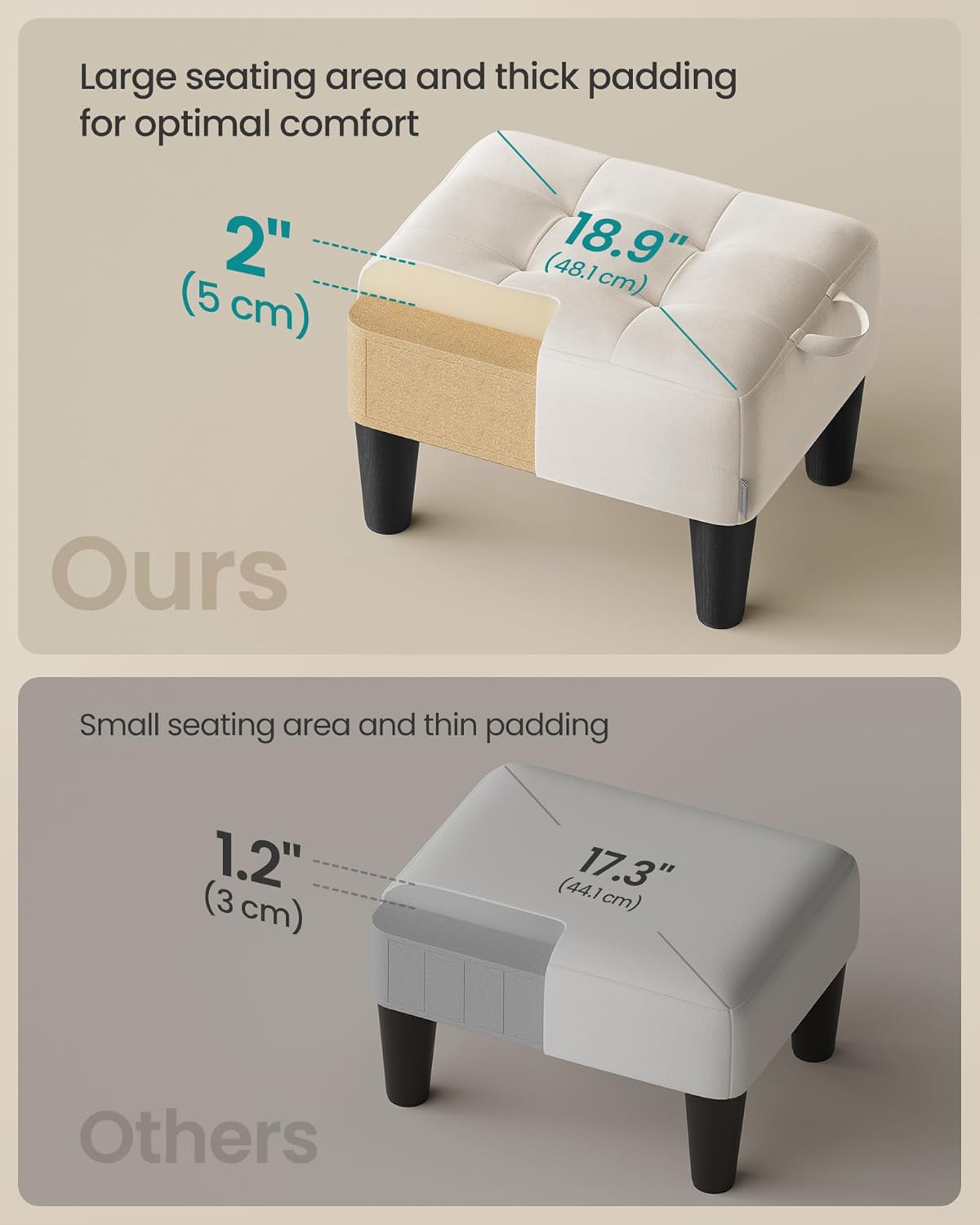 SONGMICS Foot Stool with Legs, Small Footstool Ottoman, Velvet Seat with Thick Cushion, for Living Room, Bedroom, Entryway, 330 lb Weight Capacity, Jelly Pink ULOM501R01
