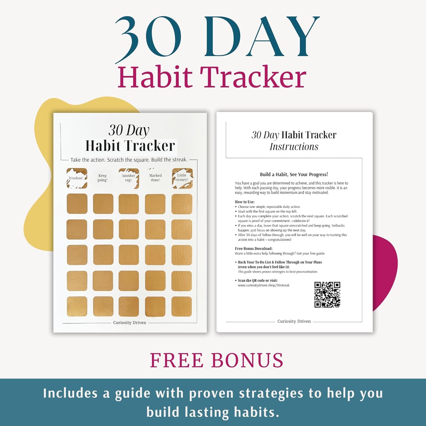 Daily Habit Tracker for Women – 30-Day Goal & Productivity Chart with Scratch-Off Motivation (8.3" x 11.7") | The Streak Keeper with Encouraging Prompts & Bonus Habit Guide