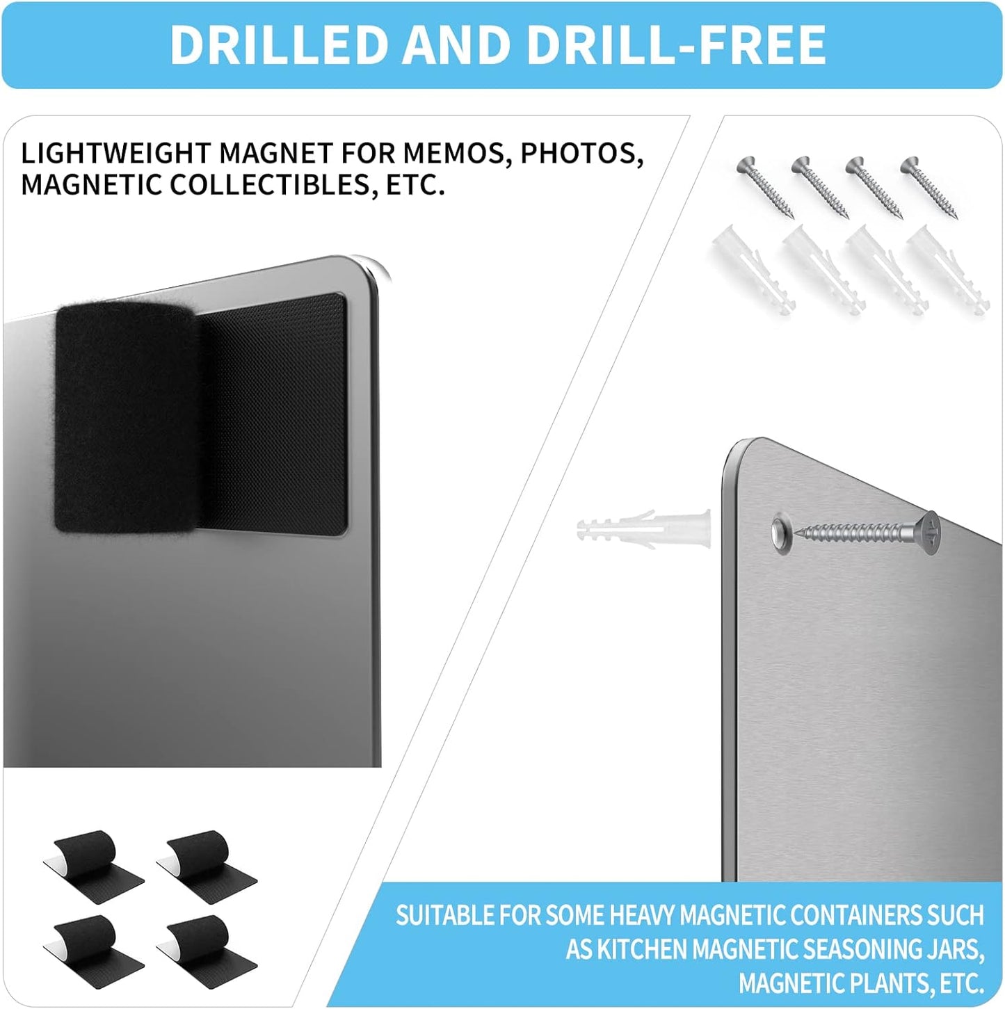 2Pack Magnetic Board,17.1" x 11.8" Magnet Display,for Magnets and Bulletin Board,Suitable for Wall, Refrigerator, Compartment, Cabinet etc,Comes with Dual Lock Tape for Easy Hanging (Silver)