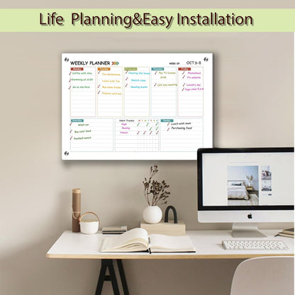 Glass Colorful Weekly Dry Erase Calendar Whiteboard for Wall,24"x 36",Frameless Mounting,Office/School/Home, Frameless Large Planner White Board