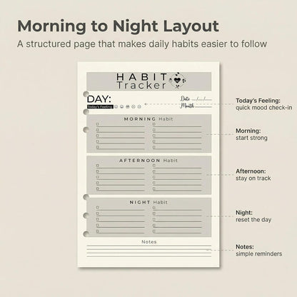 A5 Weekly Habit Tracker Inserts - Motivation & Rewards Pages for Weekly Goals and Consistency, Double-Sided 6-Hole Refill for A5 Binders, 50 Sheets, 100 Pages