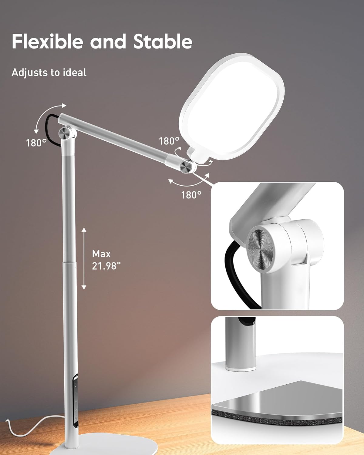 LitONES Led Desk Lamps for Home Office with Base, Tall Desk Lamp with 50 Light Modes & Memory and Timer Func Computer Light, Flexible Adjustable Table Lamps for Video Conference, Architect