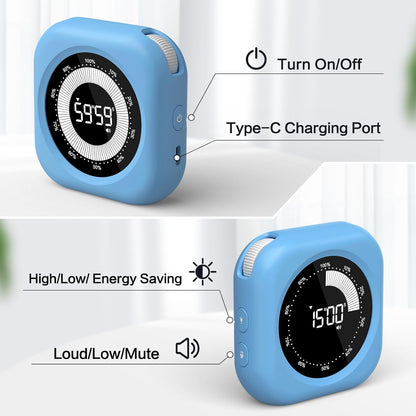 Visual Timer for Classroom Rechargeable, 10-Hour Digital Timers with Visual Time Bars Design, 3 Brightness/3 Volume Adjustable Magnetic Timer, Countdown/up Timer for Study Game Gym Kitchen Office