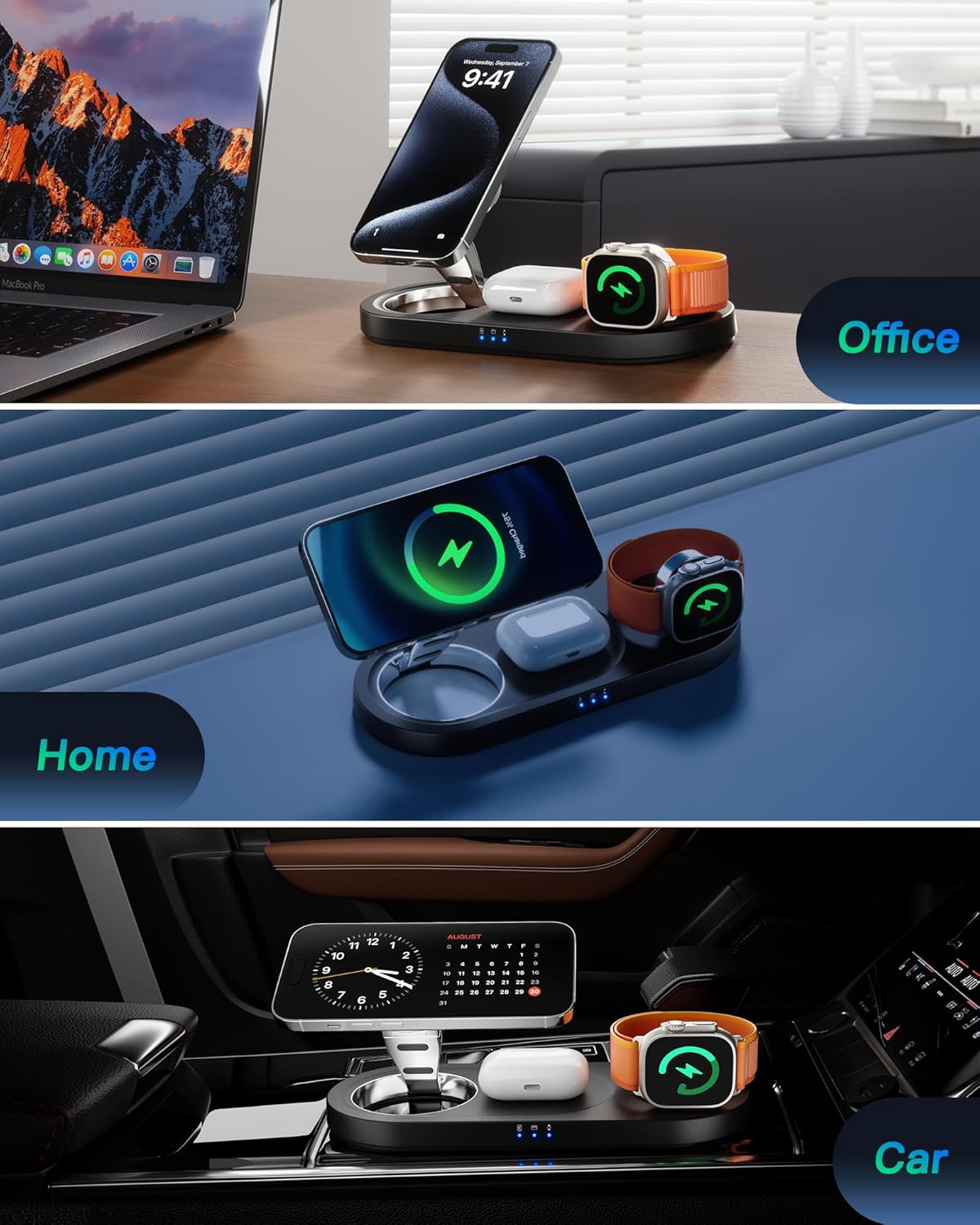 Upgraded 3 in 1 Wireless Charging Station for Apple Devices, Faster Mag-Safe Charger Stand, Magnetic Charger Station for iPhone 17/16/15/14/13/12 Series & AirPods Pro & Apple Watch Series (White)