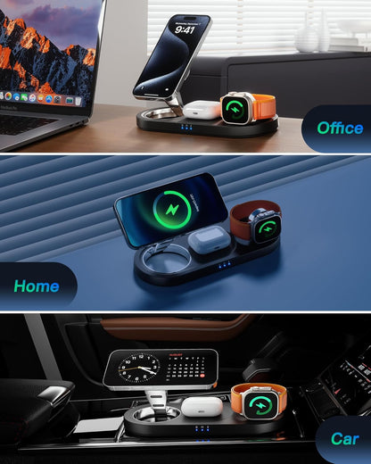 Upgraded 3 in 1 Wireless Charging Station for Apple Devices, Faster Mag-Safe Charger Stand, Magnetic Charger Station for iPhone 17/16/15/14/13/12 Series & AirPods Pro & Apple Watch Series (White)