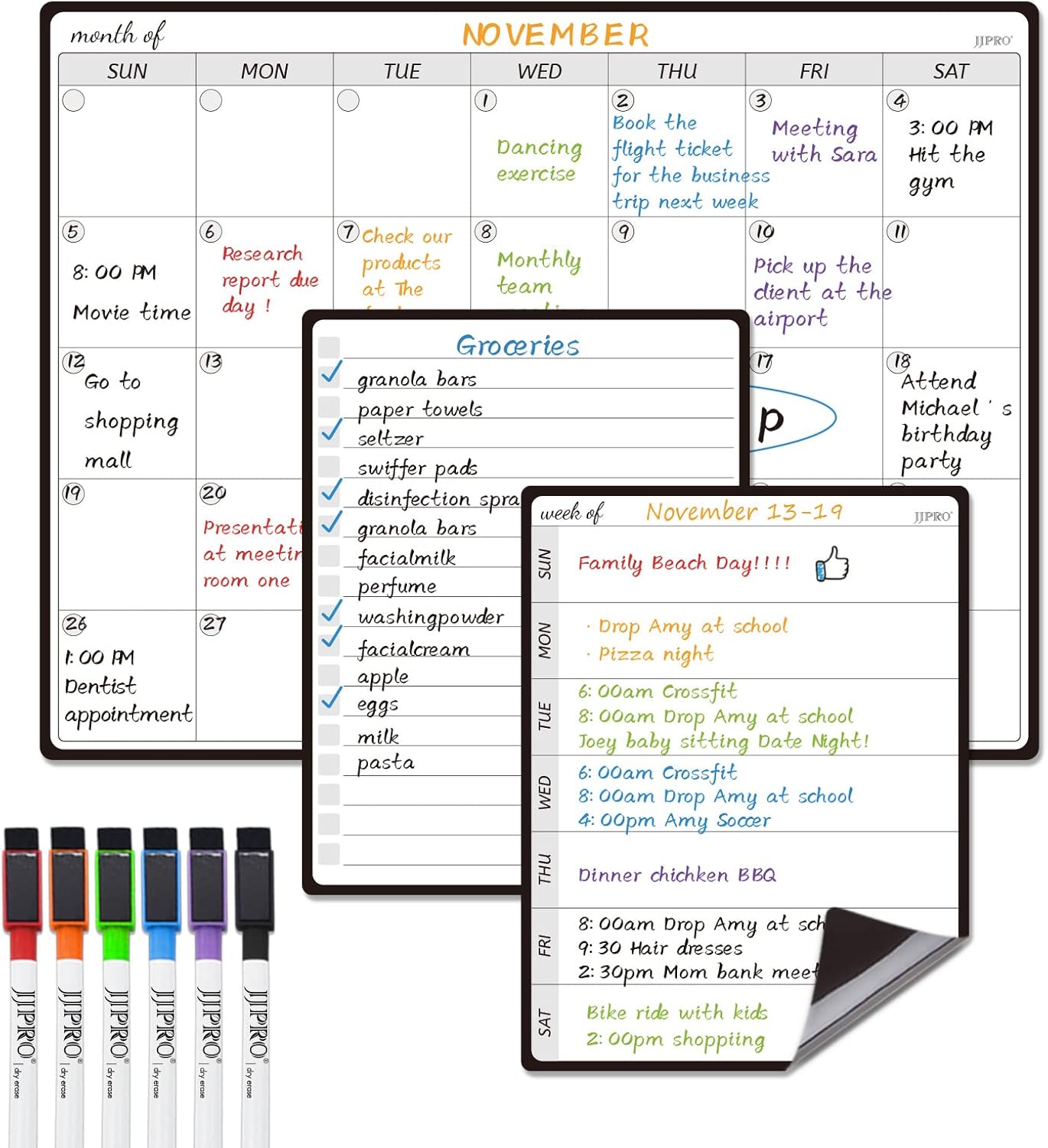 JPRO Magnetic Weekly Calendar and to Do List for Fridge - 8.5" x 6.5" Weekly Meal Planner for Refrigerator and Dry Erase Daily to-Do List -6 Markers Included!