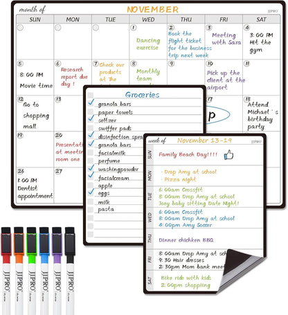 JPRO Magnetic Weekly Calendar and to Do List for Fridge - 8.5" x 6.5" Weekly Meal Planner for Refrigerator and Dry Erase Daily to-Do List -6 Markers Included!