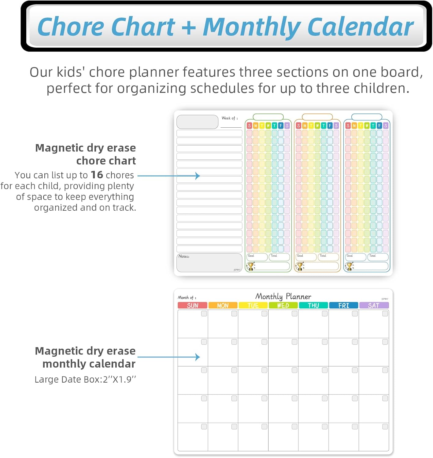 JJPRO Magnetic Dry Erase Chore Chart for Adults:Large Whiteboard16 x19-Chore Chart,Calendar,Meal Board Notes All-in-One,Behavior Chart,Teenagers,White