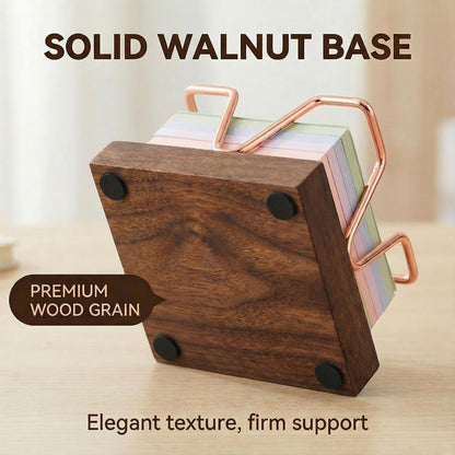 Wood Sticky Note Holder, 3 x 3 inch Self-Stick Note Memo Pad Holder for Desk, Notepad Dispenser for School Office, Gold