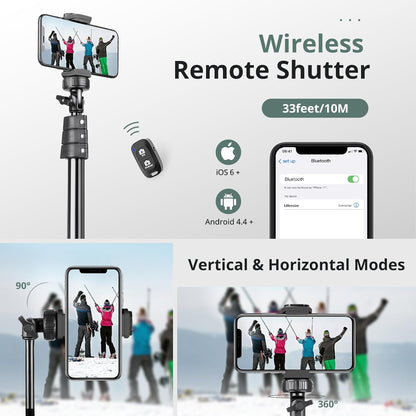 SENSYNE 62" Phone Tripod & Selfie Stick, Extendable Cell Phone Tripod Stand with Wireless Remote and Phone Holder, Compatible with iPhone Android Phone, Camera