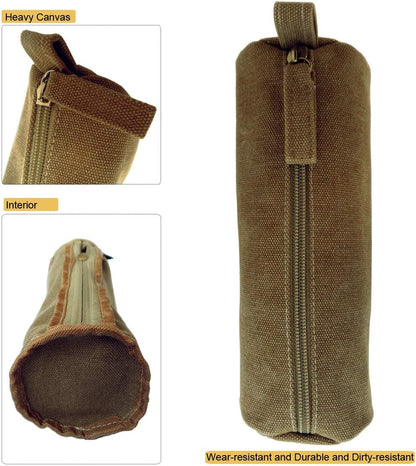 Heavy Canvas Stationery Portable Compact Simple Zipper Pencil Case and Durable Small Medicine Bag 1 Pack Khaki