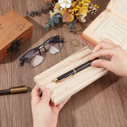 PH PandaHall Ash Wood Pen Tray Pen Display Stand Wave-Shaped Pens Holder Desk Pencil Organizer Fountain Pens Holder with 3 Compartments for Office Home Desktop Stationary Storage Supplies