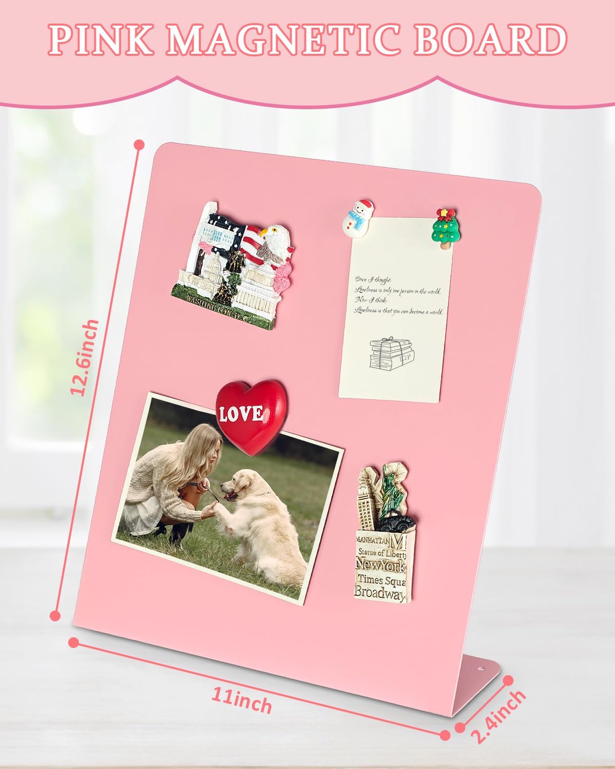 Magnet Board - Pink, 11 x 12.6 x 2.4 in, Standing Magnetic Board for Desk, Magnetic Display for Memos, Photos & Documents, Bulletin Board for Home Office School Kitchen Table Supplies(PK-FX2832-1P)