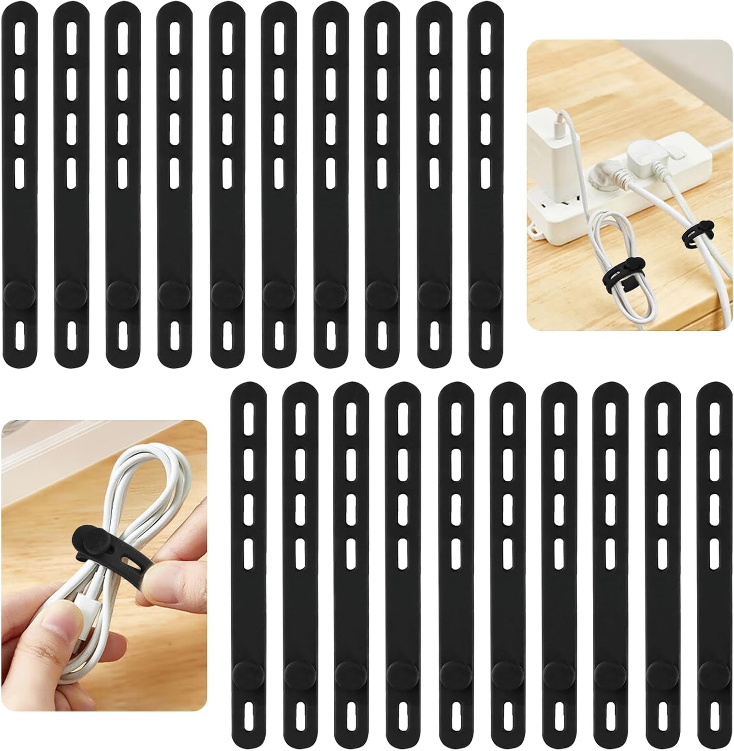 25 Pcs Silicone Cable Ties, Reusable Cable Straps Wire Organizer, Cable Management Cord Organizer for Fastening Earphone Phone Charger Home Office Desk Kitchen Appliances Cable Cords Wires