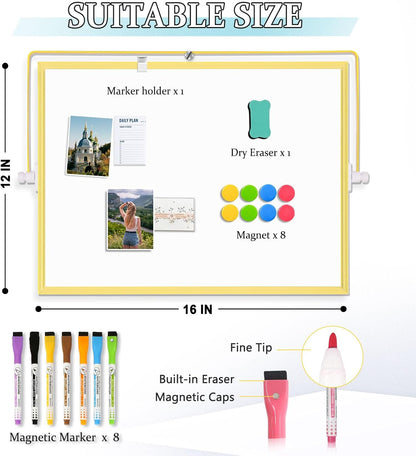 Dry Erase Magnetic White Board, 16" x 12" Double-Sided Desktop Whiteboard with Stand, Portable Small Whiteboard Set for Drawing, Office, Home