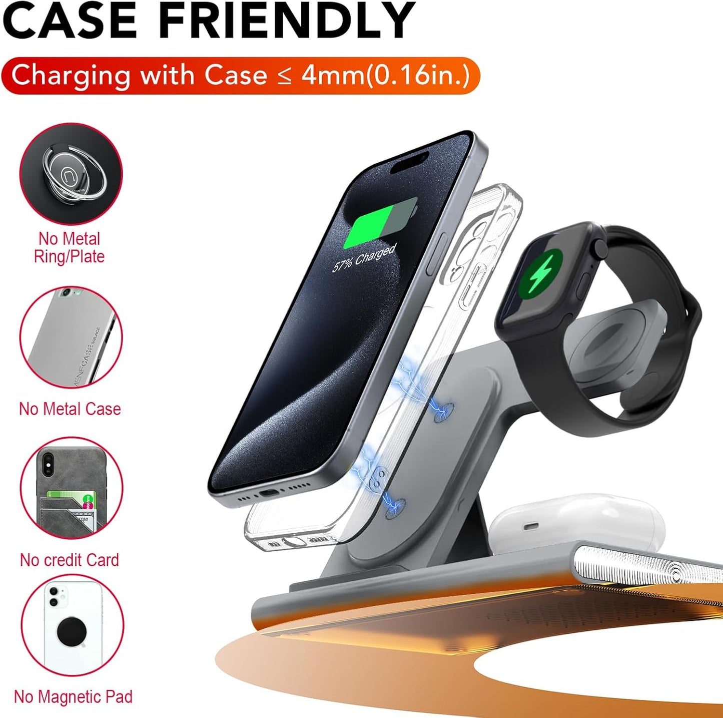 3 in 1 Foldable Charging Station for Apple Products,Wireless Charger for iPhone 17 16 15 14 13 12 Pro Max,Travel Dock Adapter&Light for iWatch Series 11 10 9 Ultra 3/2 SE 3/2,for AirPods 4 3 2 Pro 3/2