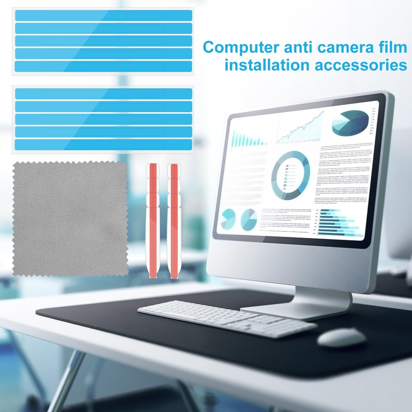 12pcs Privacy Screen Adhesive Strips and 2pcs Plastic Slide Mount Tabs for Computer Monitors with Microfiber Cloth for Easily Installing Laptop Privacy Screen Protector - Replacement Kits