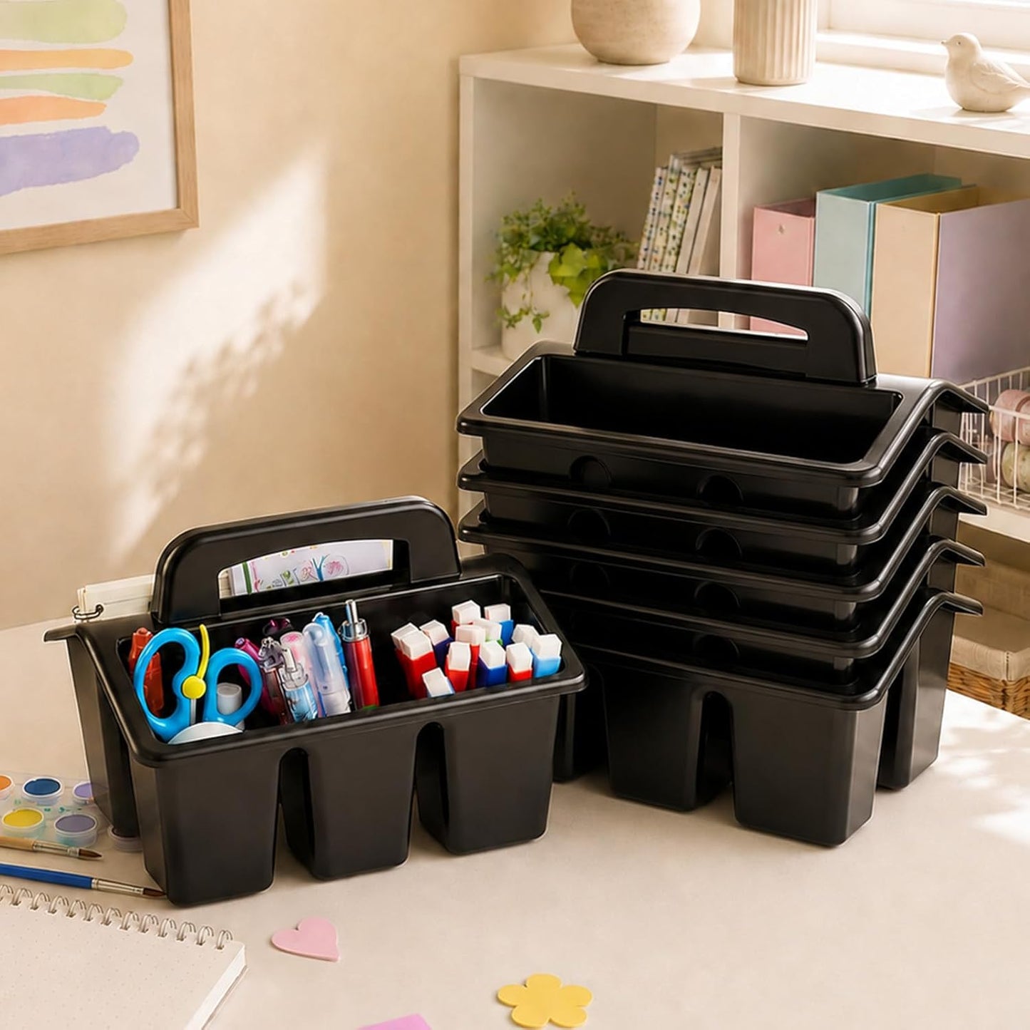 gisgfim 8 Pack Classroom Caddy Storage Basket with Handle 4 Compartment Storage Caddy Plastic Arts Crafts Caddies Protable Classroom Craft Caddies for Kids Schools Art Craft Supplies(Pastel)