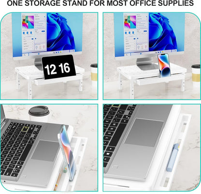 WALI Monitor Stand Riser with Drawer and 2 Pen Holders, Desk Organizers and Accessories for Computer, Printer, Laptop Stand for Home Office Supplies, (PTT004-B), 1 Pack, Black