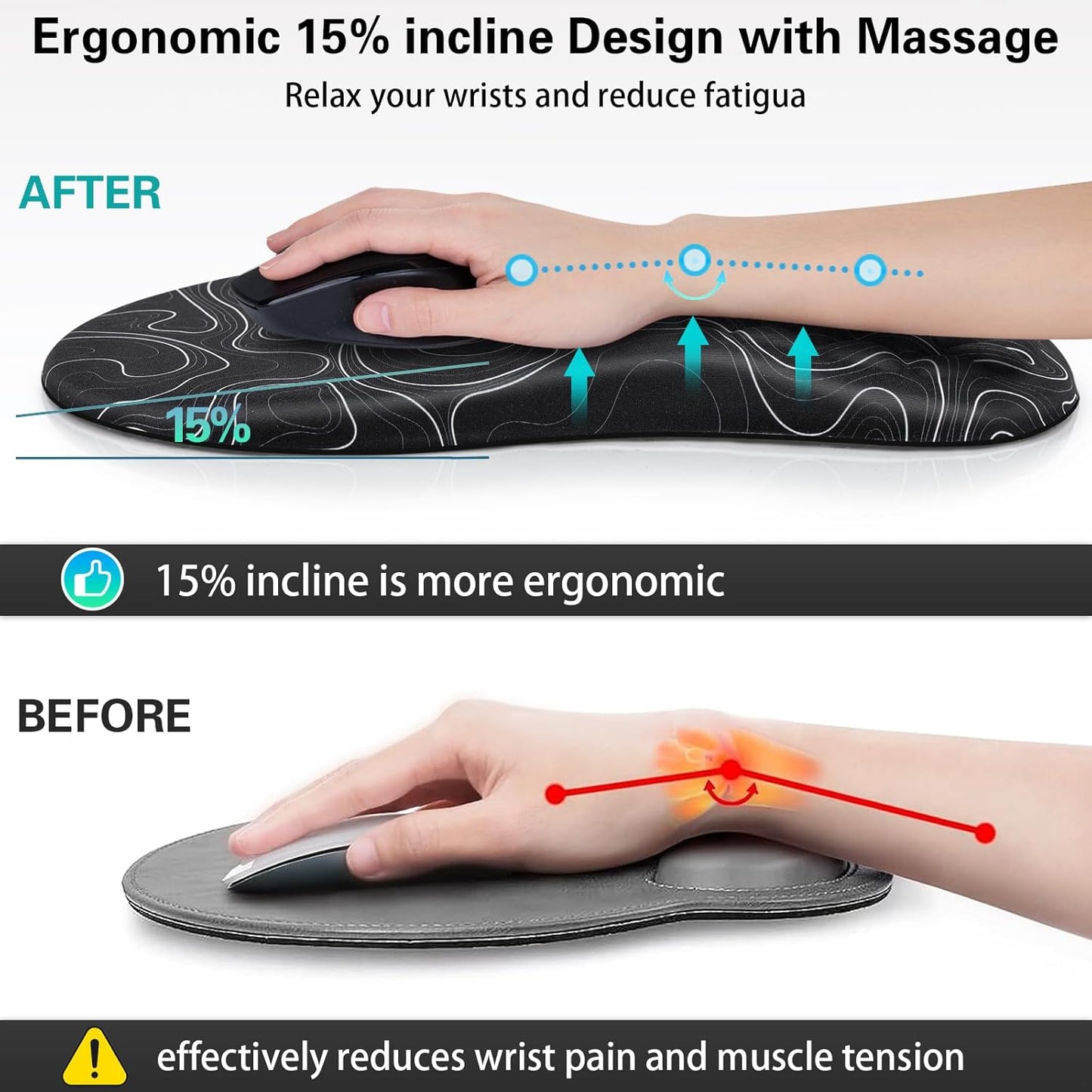 Mouse Wrist Rest, Canjoy 2 Pack Memory Foam Soft Fabric Mouse Wrist Rest Pad Support Cushion with Anti-Skid Rubber Base,Ergonomic Pain Relief Mouse Hand Rest (Black)