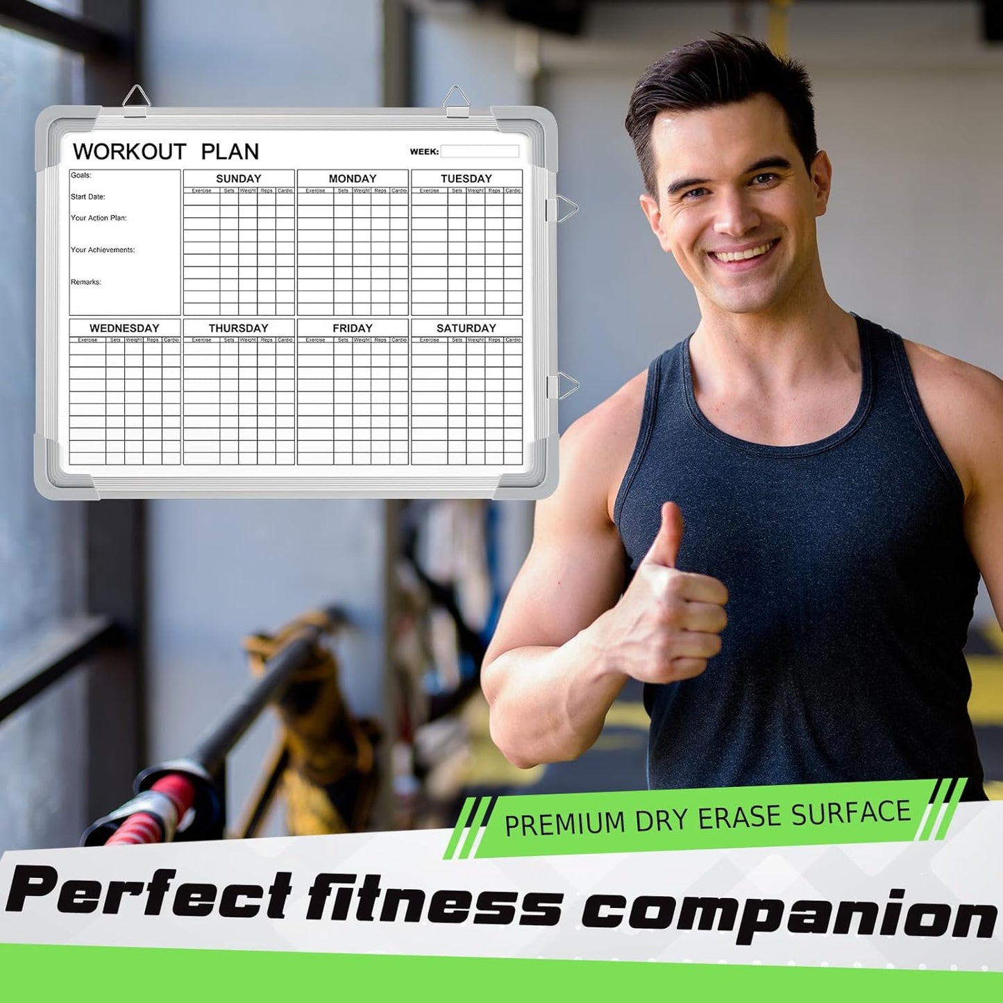 Lincia 16 x 12 Inch Fitness Tracker Whiteboard Workout Calendar for Home Gym Dry Erase Planner Hanging Removable to Do List for Wall Whiteboard with Aluminum Frame for Gym Program(Style A)