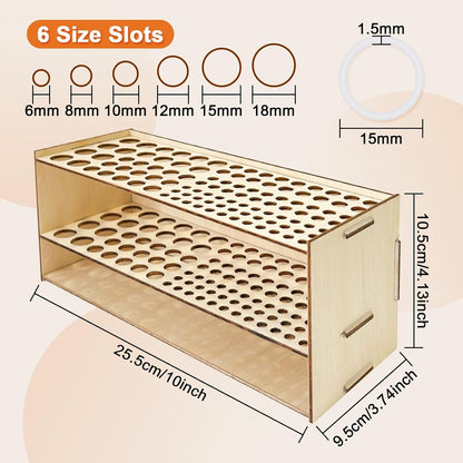 Wooden Paint Brush Holder 105 Holes Paintbrush Holder Organizer Paint Brush Stand Rack with Silicone Rings for Pens Pencils Artist