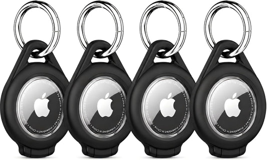 typecase AirTag Holder 4 Pack, Waterproof AirTag Keychain Case Compatible with Apple AirTag, Durable Protective Cover with Key Ring for Keys, Luggage, Backpack, Pet Collar and Bags, Black