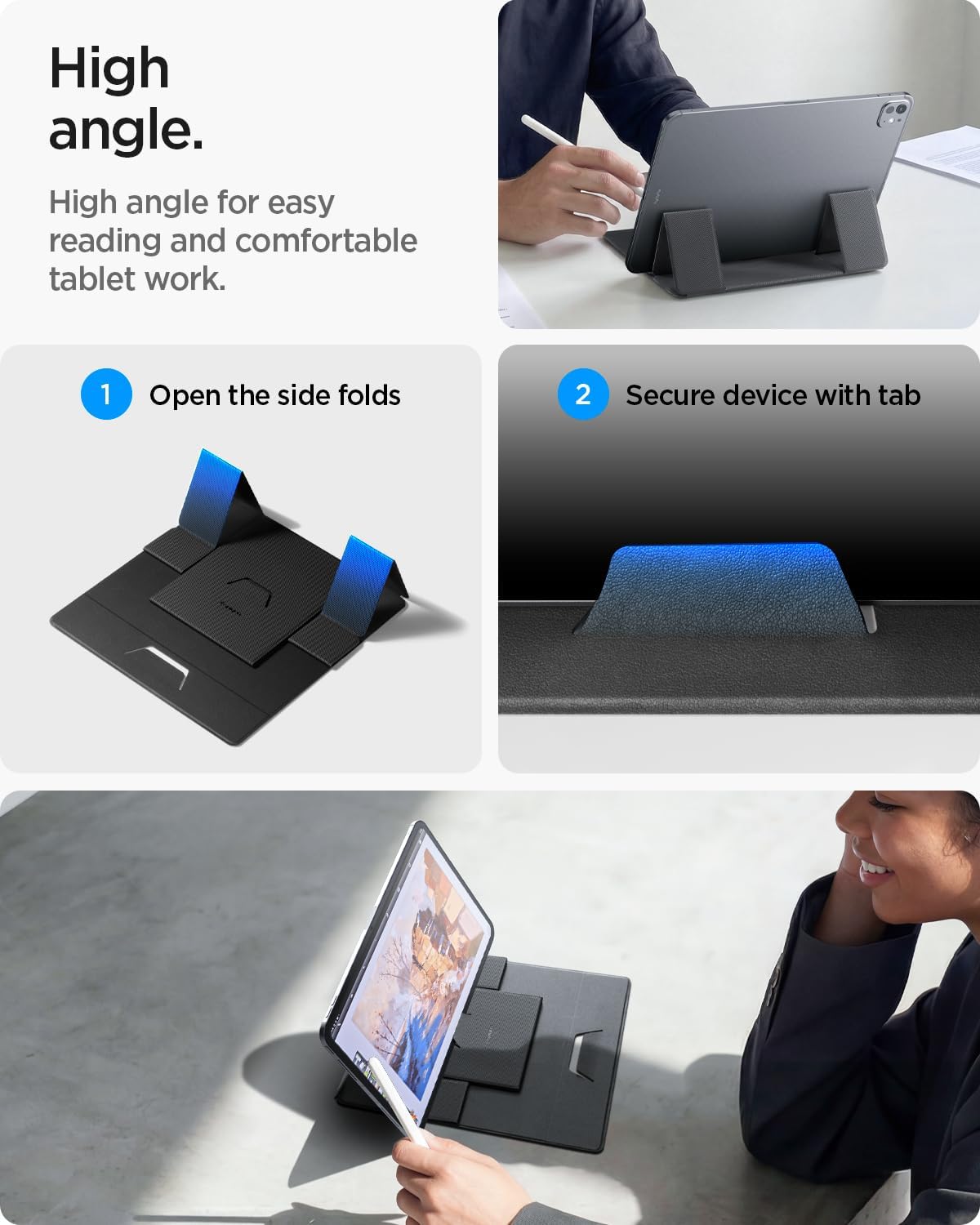 Spigen Slim Fold Portable Laptop Stand Keyboard Riser Foldable Ergonomic Angle Lift Anti-Slip Compatible with MacBook Neo, MacBook Air, MacBook Pro 11"-16" and iPad/Air/Pro and More - Black (LD201-S4)