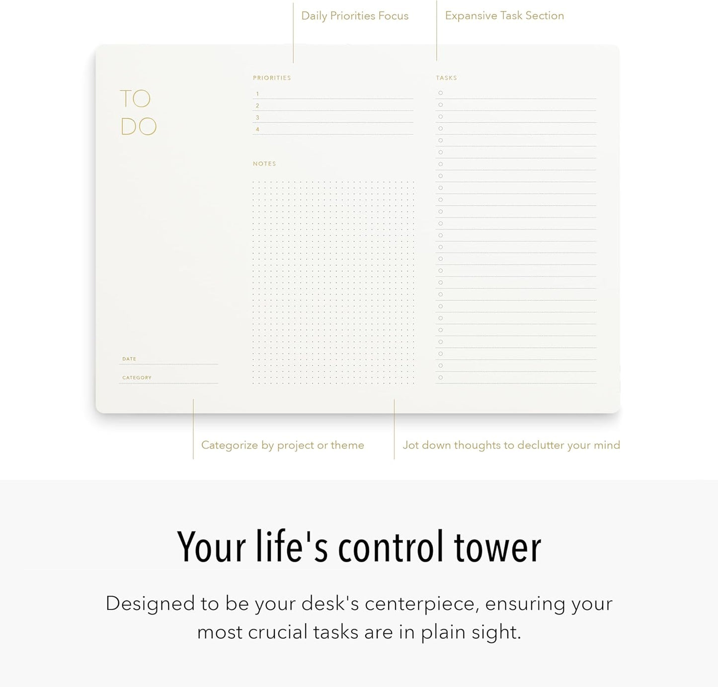 Pinesman - Elegant To Do List Notepad with Mouse Pad Feature, 11.22" x 7.87", 50 Tear-Off Sheets, Gold Foiled, Daily Planning, Eco-friendly To Do List Planner, FSC™ Certified To Do List Notebook for Work