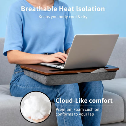 Home Office Lap Desk with Wrist Rest Wrist Rest, Mouse Pad, and Phone Holder Large Laptop Bed Desk for Notebook, Laptop, Tablet, Lap Stand Fits Up to 17 Inch Laptops (Woodgrain)