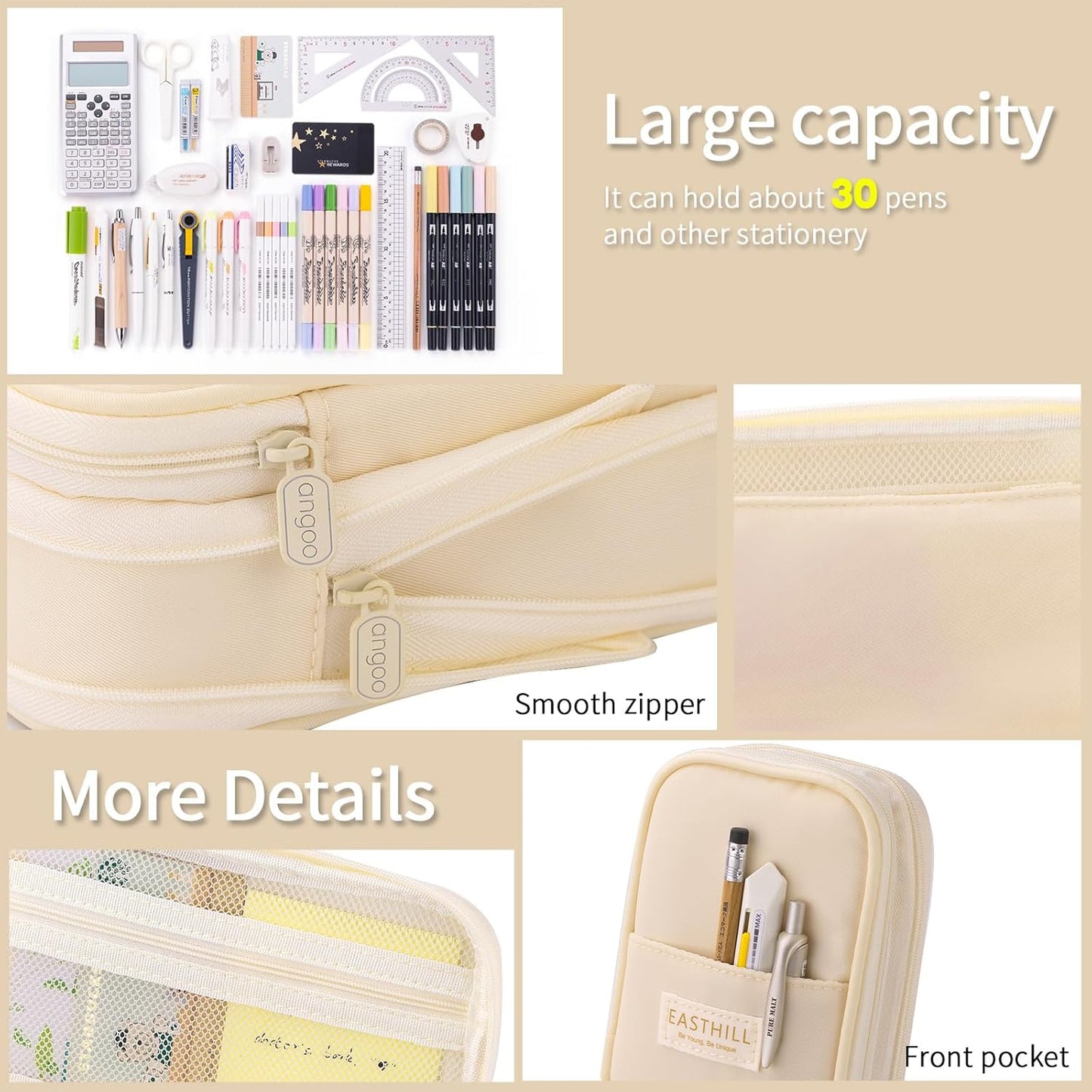 EASTHILL Big Capacity Pencil Case Large Pencil Pouch Stationery Pen Bag for Teen Girls-Green