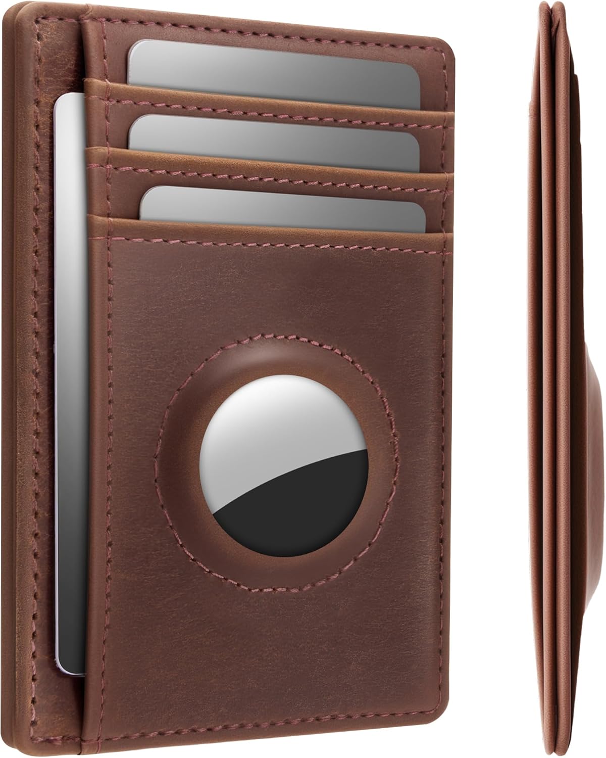 Wallet with Airtag Holder Genuine Leather Wallets Slim Minimalist Card Holder RFID Blocking Card Wallet Compatible with AirTag
