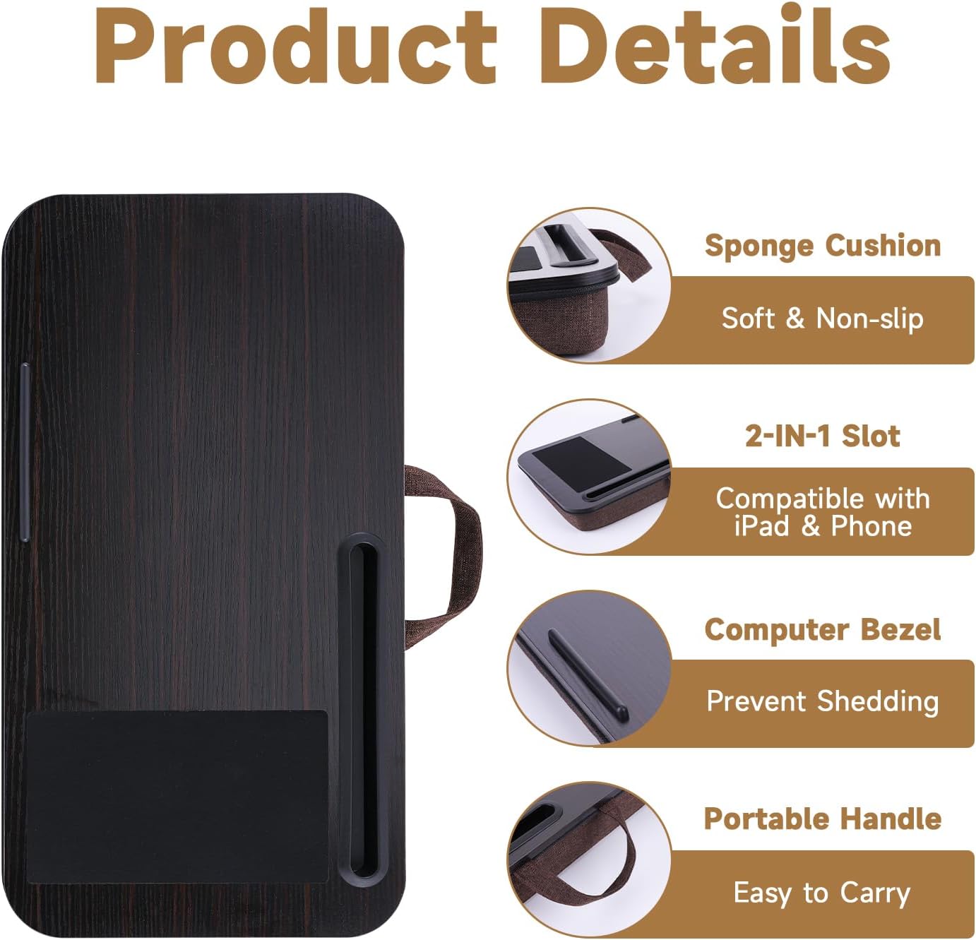ASIEIT New Laptop Lap Desks for Adults, Fits Up to 17.3" Laptops, Portable Laptop Desk for Bed, Multi-Functional Bed Desk with Mouse Pad, Cushion, Phone Holder & Handle, Lap Stand for Bed, Couch, Car