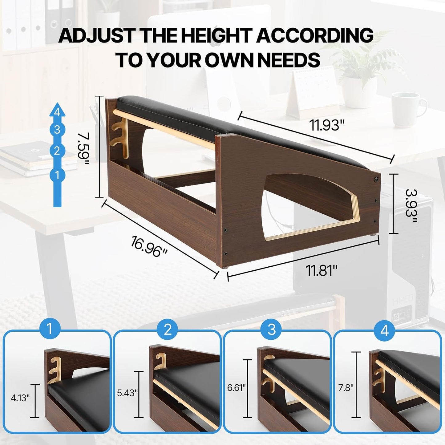 Ergonomic Foot Rest, 4 Adjustable Height Foot Stool,Footrest Under Desk， Soft Cushions,Foot Rest Office,Improving Posture, Promoting Blood Circulation（Natural）