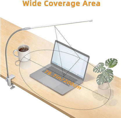 Space Aluminum LED Desk Lamp with Clamp, Clip on Light for Reading Study Desk Light 3 Modes 10 Brightness Flexible Gooseneck with USB Adapter Table Lamp for Home Office Computer Nail Work