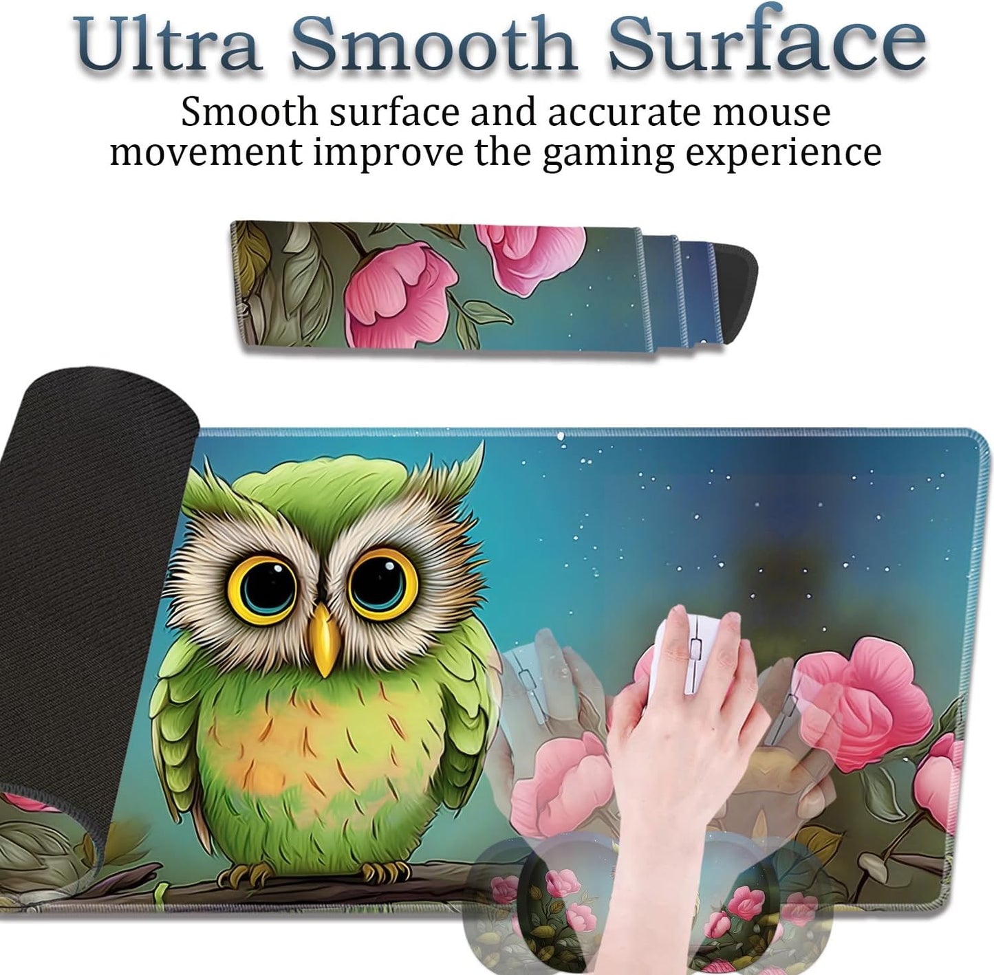 Mouse Wrist Rest and Keyboard Wrist Rest Pad Set, Non-Slip Rubber Base Smooth Surface Ergonomic Gaming Mouse Pad for Easy Typing and Pain Relief, Antique Blue Wood Grain Dog Paw + Coaster