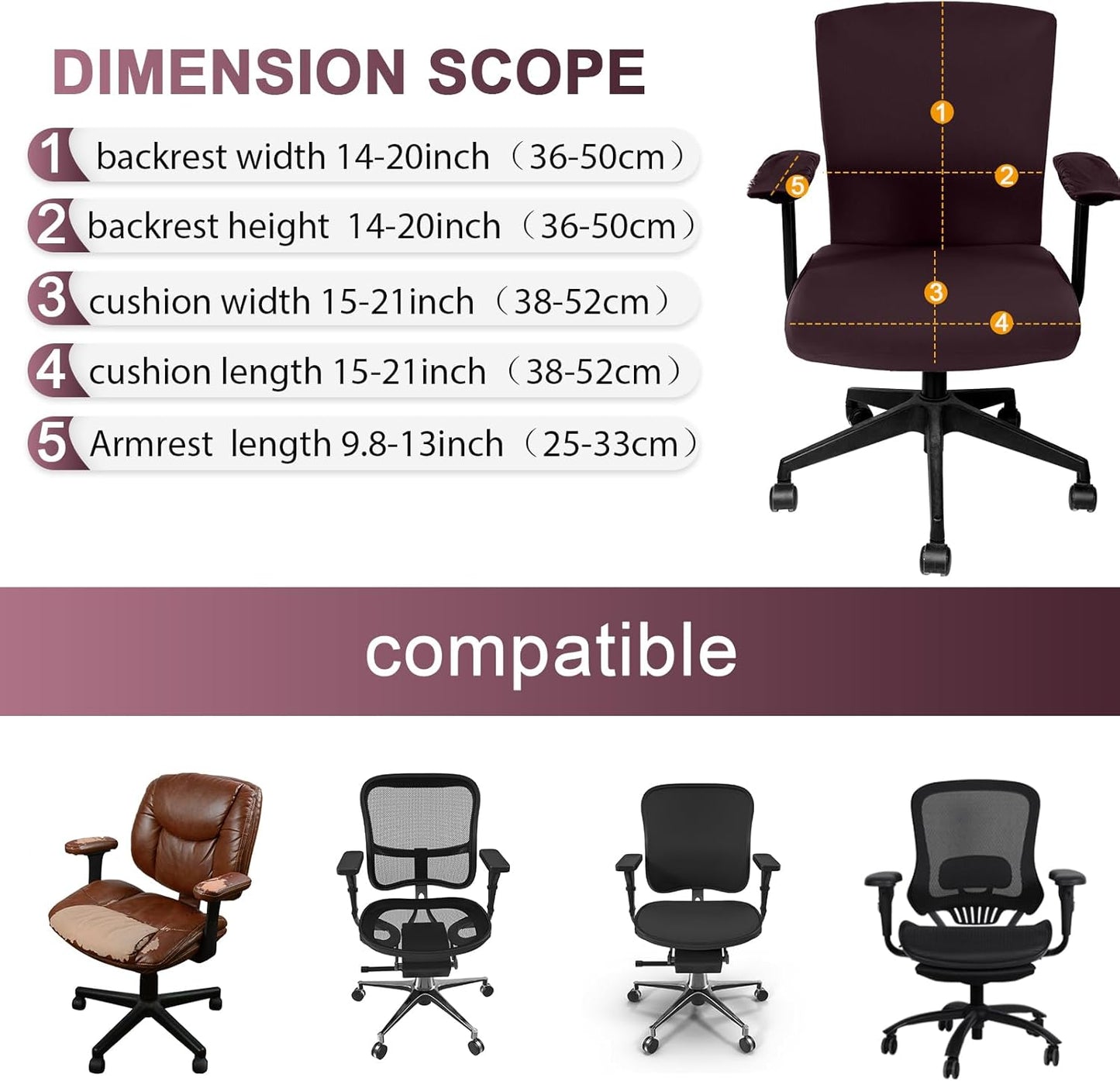 Tallew 4 Pcs Office Chair Covers Set Computer Universal Protective Stretchable Chair Seat Covers Desk Armrest Cover Pads Office Cushion Backrest for Rotating(Regular,Black)