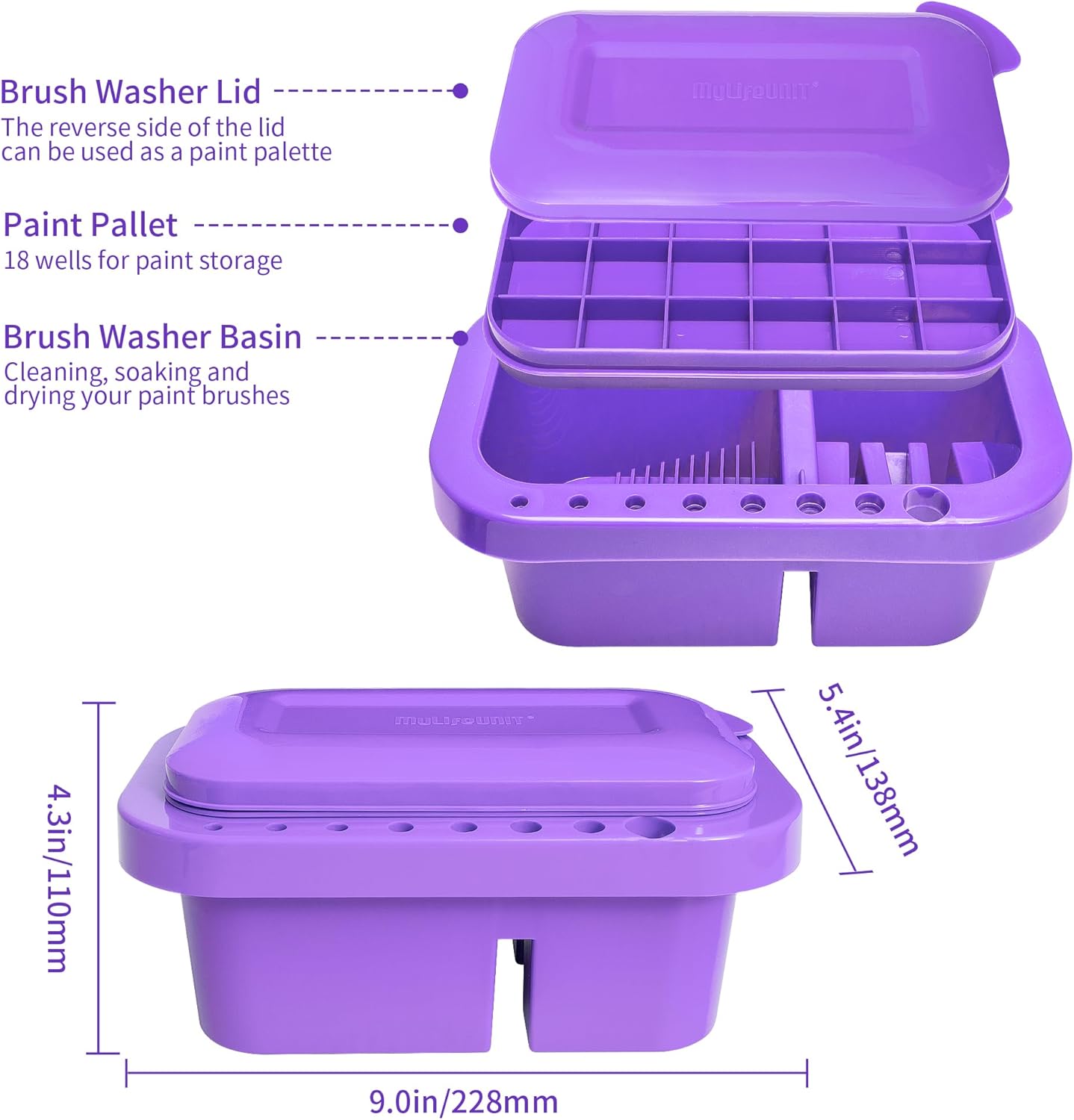 MyLifeUNIT Paint Brush Cleaner, Paint Brush Holder and Organizers with Palette for Acrylic, Watercolor, and Water-Based Paints (Grey)