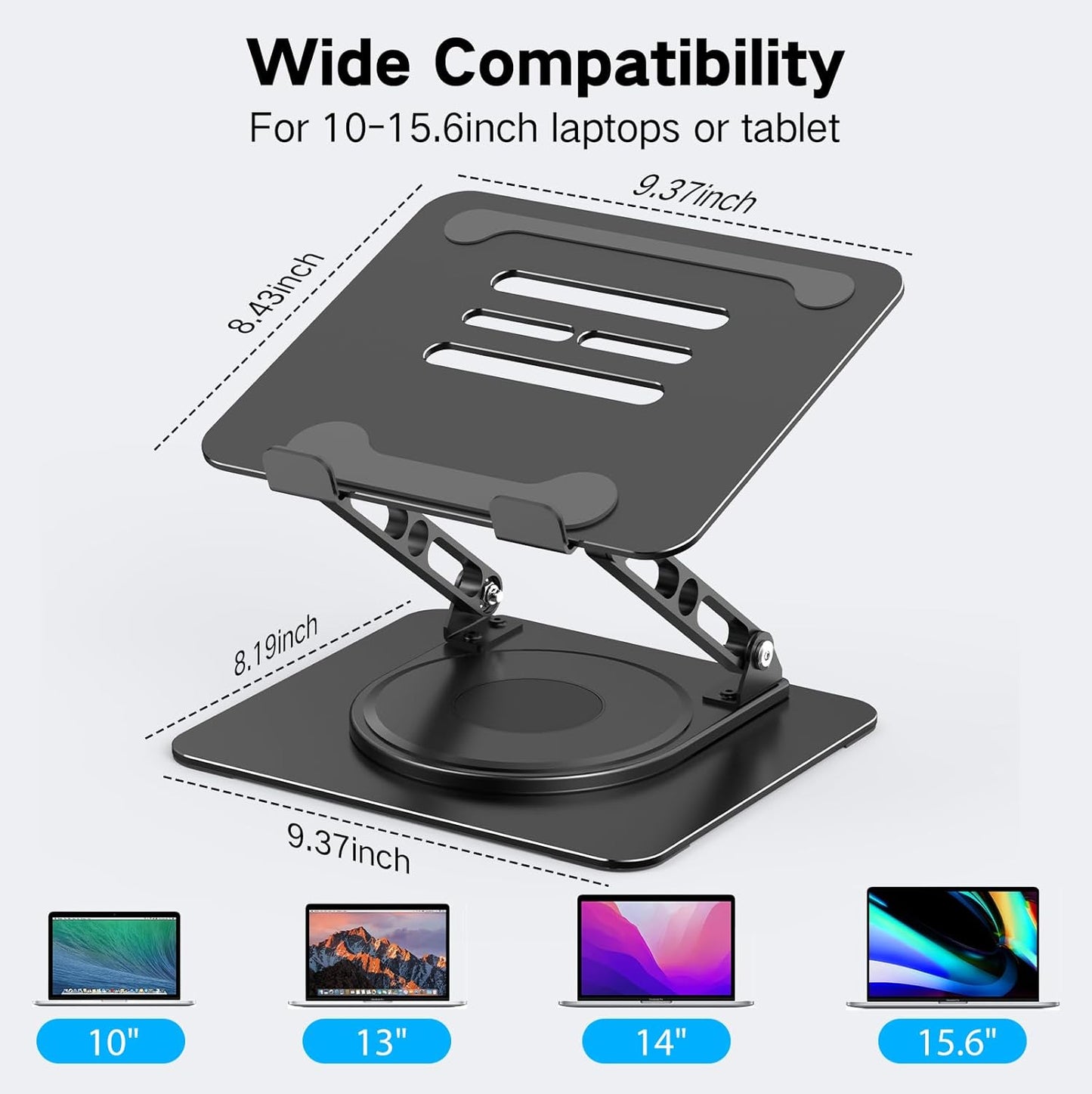 Adjustable Laptop Stand for Desk, Metal Foldable Laptop Riser Holder, Portable Desktop Book Stands, Ventilated Cooling Computer Notebook Stand Compatible with 10-15.6” Laptops