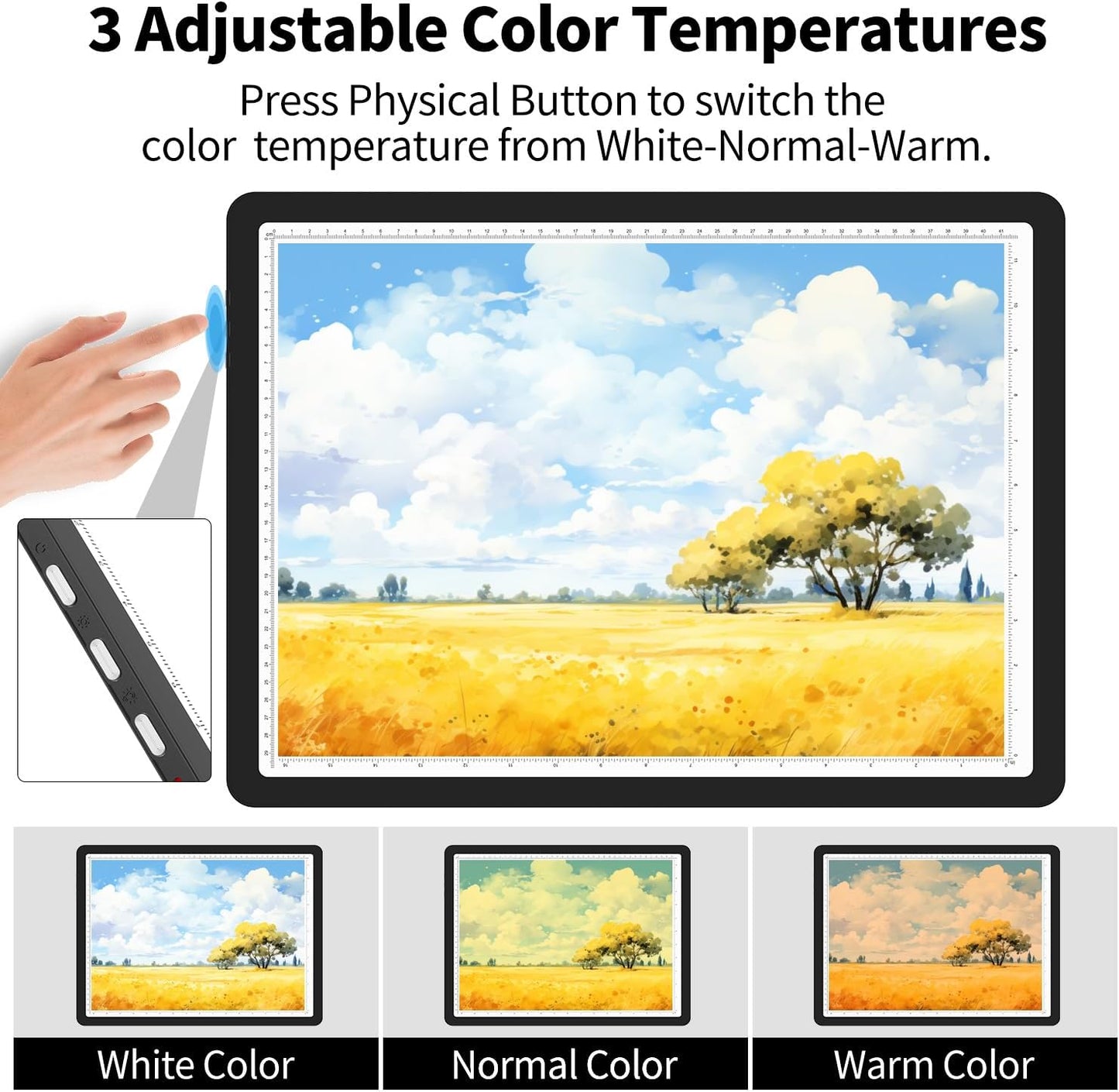 TSOCOS 11000Lux A4 Diamond Art Light Board with Carry Bag, High-Brightness Light Pad with Side Physical Buttons & 6 Levels of Brightness, 3 Colors Light Box for Tracing, Diamond Painting
