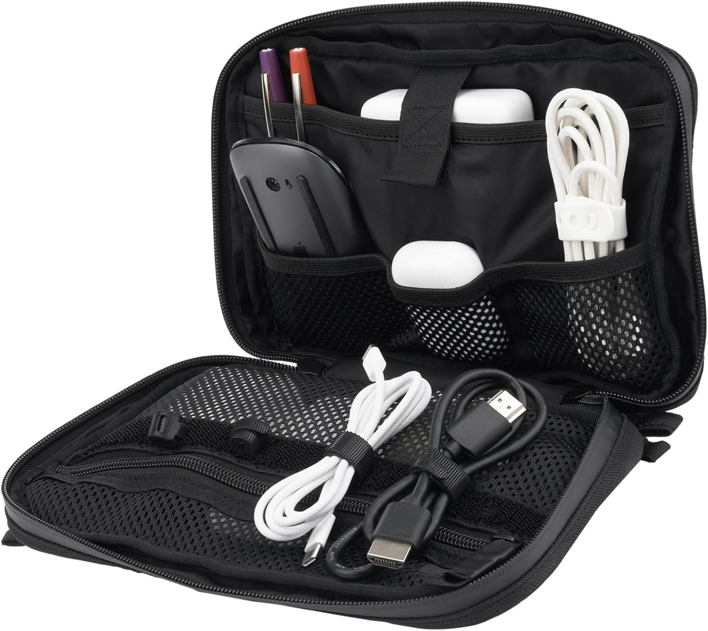 Pelican Electronic Organizer Travel Case - Portable Storage Bag with Multiple Storage Mesh Pockets for Cables, Chargers, Power Bank, AirPods - Black